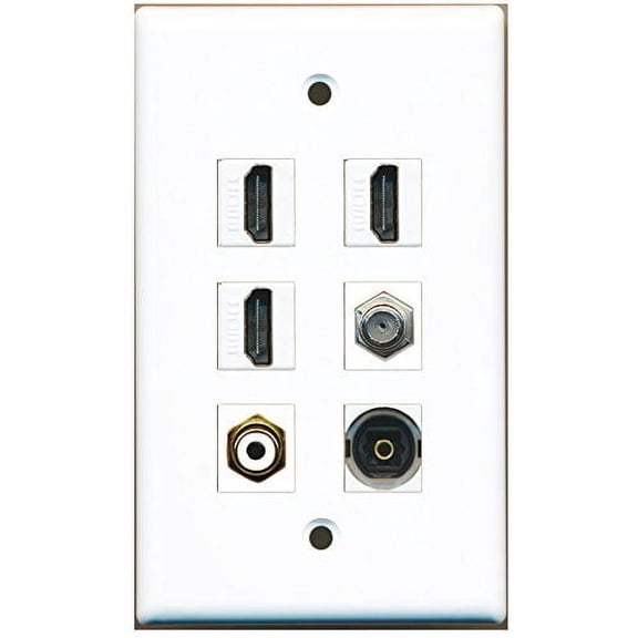 RiteAV - 3 HDMI 1 Port RCA White 1 Port Coax Cable TV- F-Type 1 Port Toslink Wall Plate