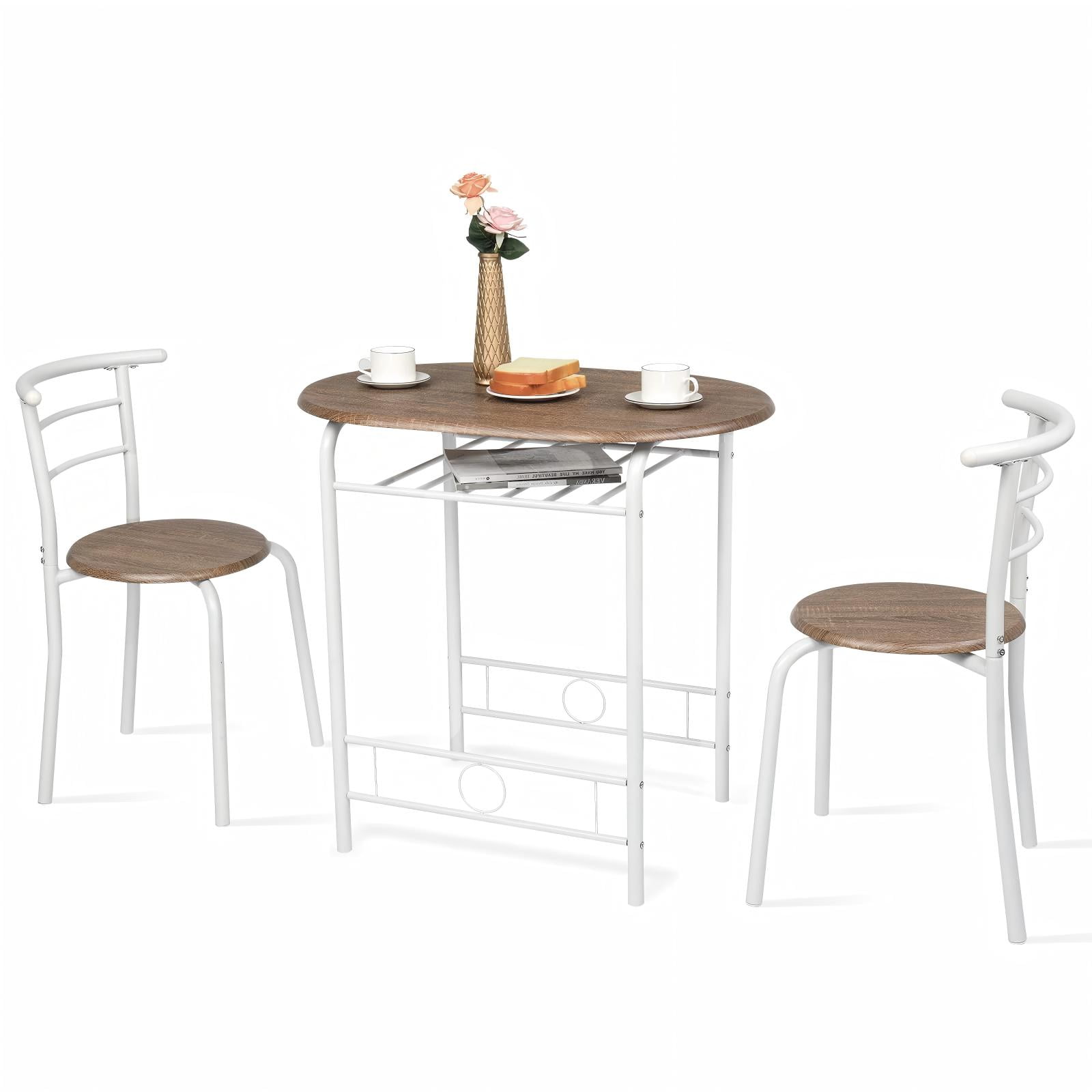 YIAIL 3 Piece Wood and Metal Wine Rack Dining Set