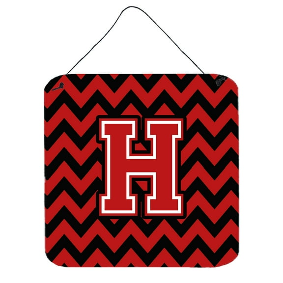 Letter H Chevron Black and Red   Wall or Door Hanging Prints