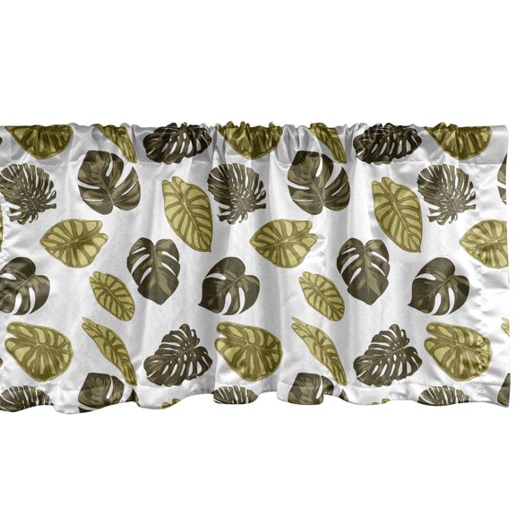 Ambesonne Jungle Leaves Window Valance, Big and Wide Hand Drawn Monstera Alocasia, Curtain Valance for Kitchen Bedroom Decor with Rod Pocket, 54" X 12", Khaki Dark Taupe