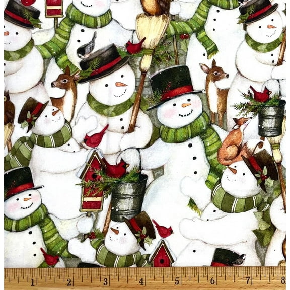 1/2 Yard - Tophat Snowmen Snowman Cotton Fabric (Great for Quilting, Sewing, Craft Projects, Throw Pillows & More) 1/2 Yard X 44" Wide