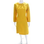 Pre-owned|Escada Womens Long Sleeve A Line Dress Yellow Gold Size 42