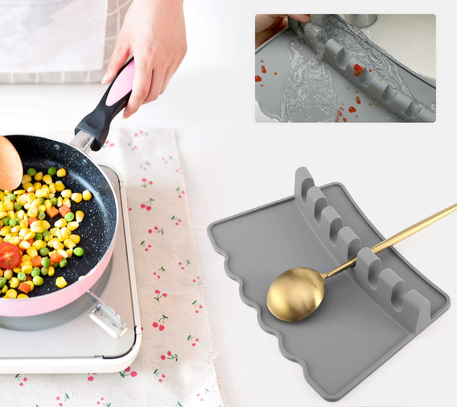 Private Jungle Silicone Spoon Rest Heat-Resistant 6 Slots Utensil Rest with Drip Pad Spoon Holder for Kitchen Countertop Cooking,Multiple Kitchen Utensils Spatula Rest Holder,Gray Private Jungle Silicone Spoon Rest Heat-Resistant 6 Slots Utensil Rest with Drip Pad Spoon Holder for Kitchen Countertop Cooking,Multiple Kitchen Utensils Spatula Rest Holder,Gray