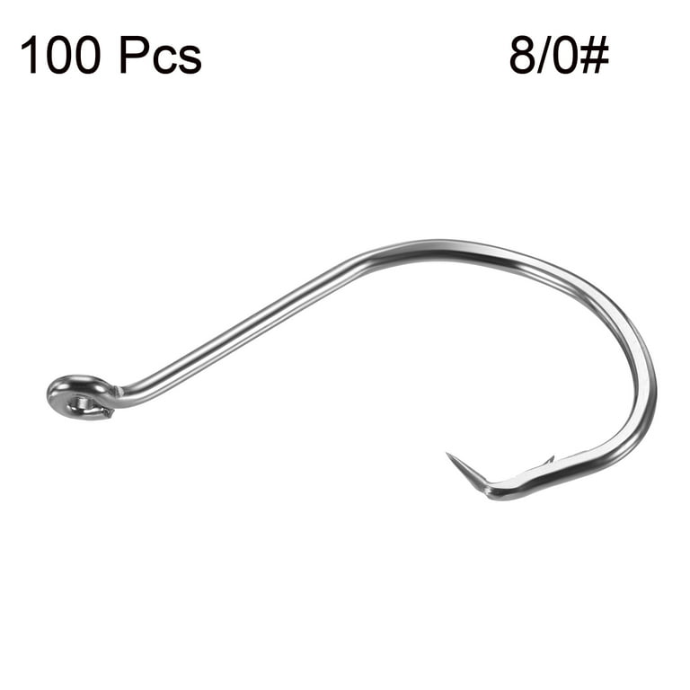 Uxcell 8/0# Carbon Steel Offset Hook Fishing Circle Hooks with Barbs, Black  100 Pack