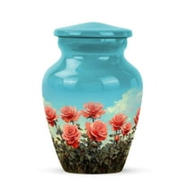 JAGASY Red Rose Mini Urn for Parents - Small Urns for Human Ashes Keepsake - Sky Blue Clouds Funeral Urn for Ashes for Women - Flowers Cremation Urns for Mother - (3 Inch)