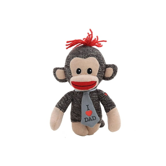 Made By Aliens Personalized Floppy Original Sock Monkey Stuffed Animal Plush Toy- Tie with Message I Love Dad-Perfect Gift For -Kids- Adult- And Father Day-6 inches