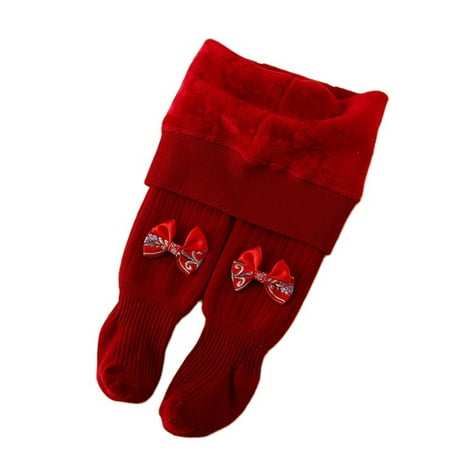 

Co.MMehjri Toddler Baby Girl Autumn Winter Knit Leggings 6M 12M 2T 3T 4T Kids Red Elastic Band Bow Decor Tights Pantyhose Socks Warm Stockings