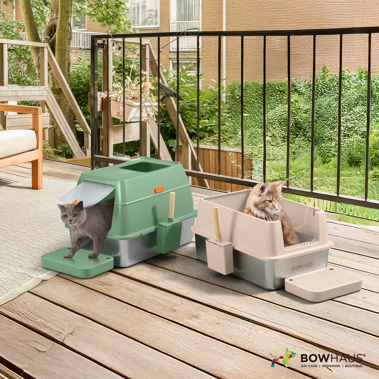 CAPHAUS XL 3 in 1 Enclosed Stainless Steel Cat Litter Box w/ Lid, Extra Large High Sided Metal Cat Litter Pan, High Sided Steel Litter Box w/ Scoop, Odor Control, Easy Clean & Anti-Leakage, Beige