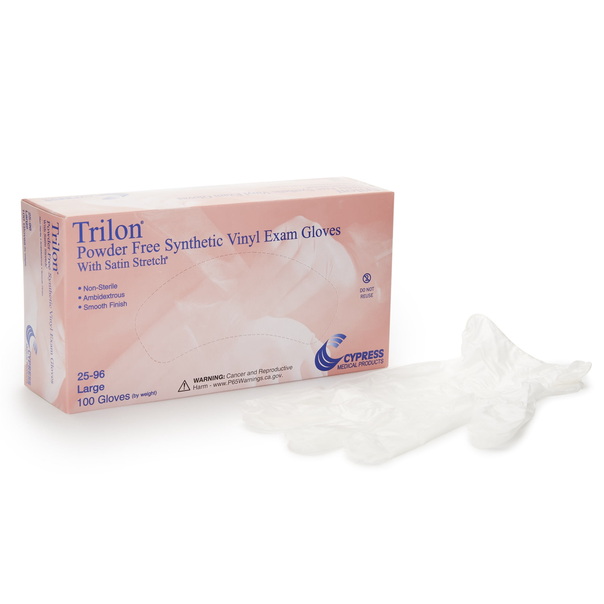 Trilon Exam Gloves Vinyl, PowderFree, Beaded Cuff, NonSterile