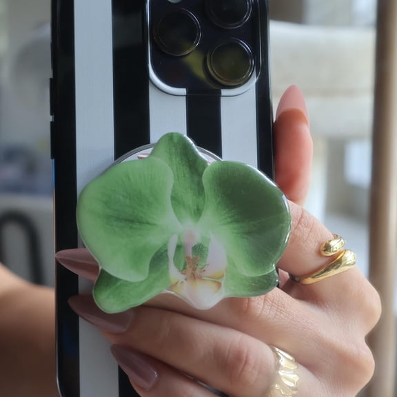 Matcha Green Orchid MagSafe Phone Grip: Magnetic Floral Phone and E-Reader Holder