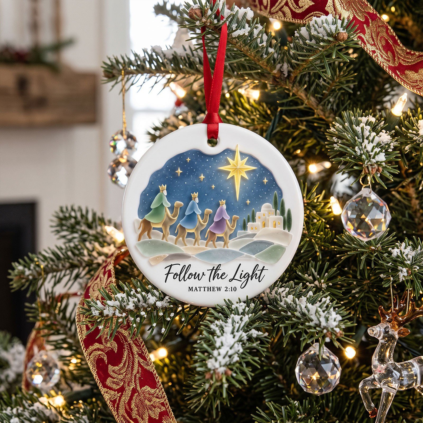 Nativity Scene Christmas Ornament Round Acrylic Xmas Tree Hanging Decor Religious Holiday Keepsake Gift for Home Party Decoration