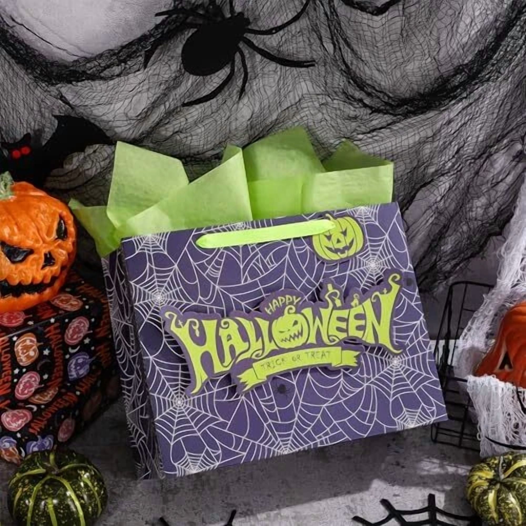 BUTTERFLY- Halloween Medium Gift Bags With Tissue Paper And Tag For Halloween - Purple