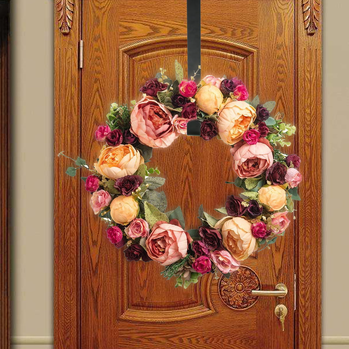 2 Pack 14 inch Door Wreath Hanger Mental Wreath Hook Holder for Christmas Door Decoration White Rorchio Wreath Hanger for Front Door 