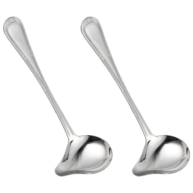 Paquete de 2 cucharas de acero inoxidable con boquilla, cucharón pequeño para salsa, cucharas de sopa de 7,87 pulgadas, utensilio de cocina, cuchara para rociar con esmalte de espejo