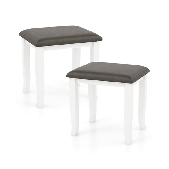Furnibear Faux Leather Vanity Stool Chair Set of 2 for Makeup Room and Living Room, 250 lbs Capacity, Gray