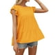 thumbnail image 4 of Camiseta de mujer Verano Encaje Cuello redondo Manga corta Casual Top suelto, Amarillo, L Inevent AP001322-11, 4 of 7