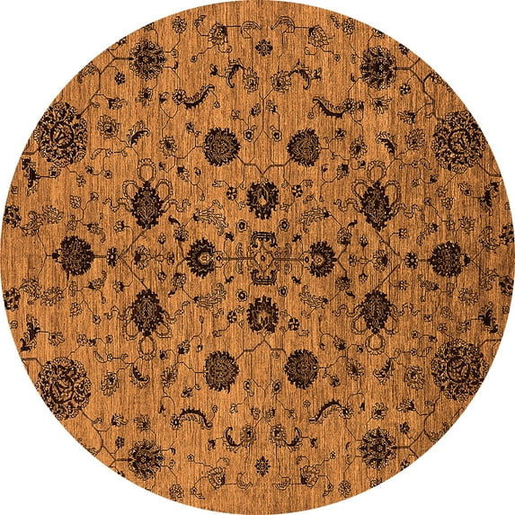 Ahgly Company Indoor Round Oriental Orange Industrial Area Rugs, 7' Round