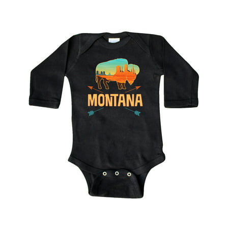 

Inktastic Montana Gift Buffalo Silhouette Gift Baby Boy or Baby Girl Long Sleeve Bodysuit