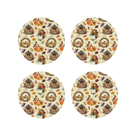 

Junzan Autumn Vintage Print Coasters for Drinks - Leather Coasters Set of 4 for Coffee Table for Housewarming/Kitchen/Bar/Decor-Round Shape