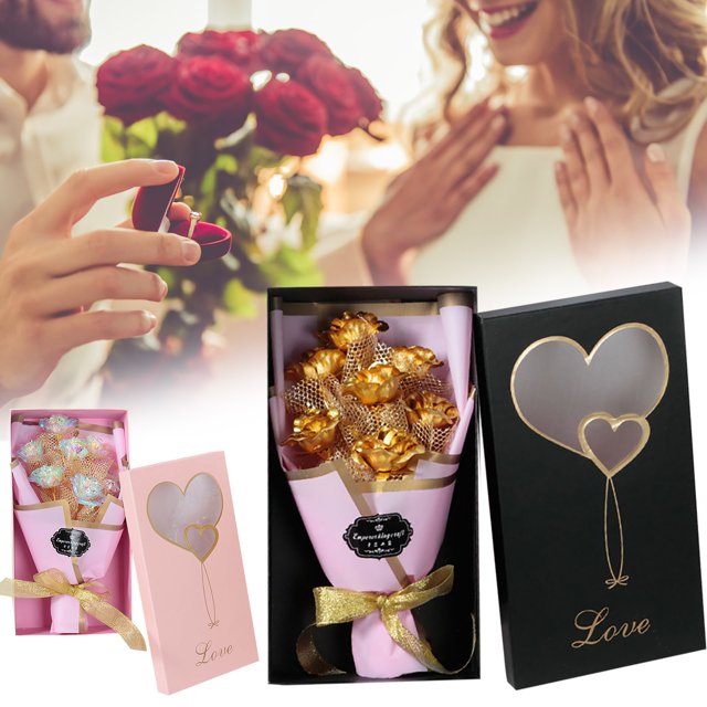 Ganfancp Colorido Kit de Ramo de Rosas de Oro de 24 Quilates de Papel de Regalo de Rosas Artificiales para Siempre Las Flores Ofertas Flash 1X Set de Regalo de Siete Rosas Doradas