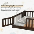 thumbnail image 5 of Twin Floor Bed Frame for Toddler, Montessori Floor Bed with Fence and Wood Slats, Low Wood Platform Beds for Girls Boys Kids Happy Time, Espresso, 5 of 7