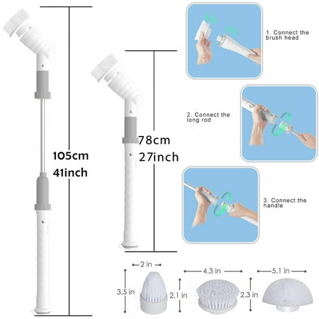 

Spin Scrubber Cordless ABS Scrubber with 3 Brush Heads 1 Extension Rod&Adapter Rechargeable Cleaning Brush for Tub Tile Wall Bathroom