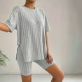 thumbnail image 2 of Pajamas for Women Set 2 Piece Ribbed Knit Matching Outfits T Shirt Biker Shorts Sleepwear Sweatsuits Womens Pajama, 2 of 7