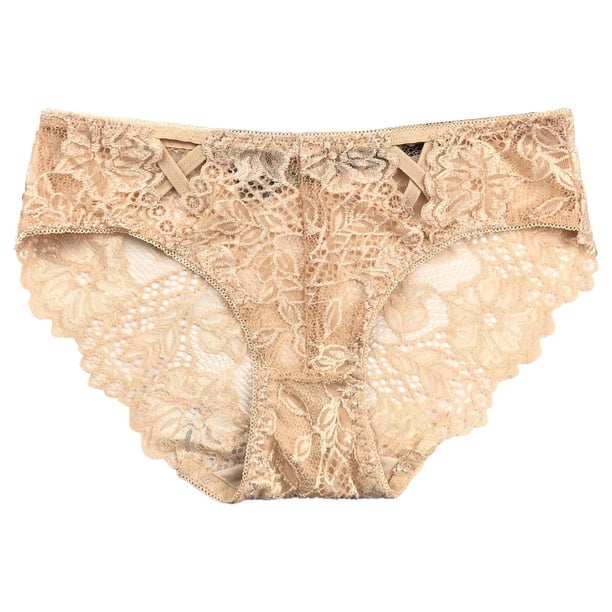 Gibobby Calzoncillos para mujeres sexy Mujeres sexy simple color sólido sexy encaje cómodo bragas simples(Beige,Talla única)