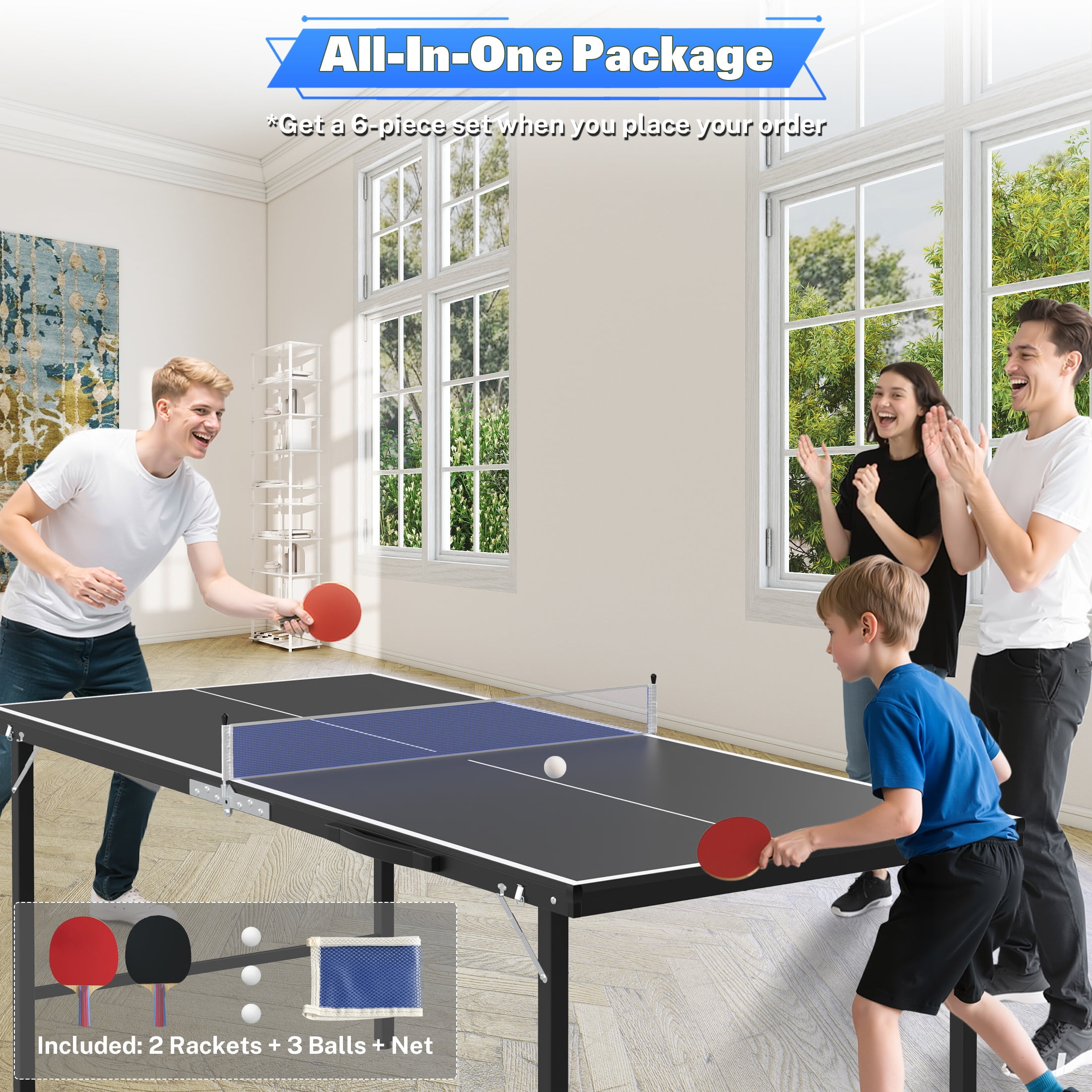 5ft Mid-Size Table Tennis Table Foldable, Portable Ping Pong Table Set for Indoor & Outdoor Games, SEGMART High-Performance Ping Pong Paddle 2 Player Set, Easy Assembly and Adujstable Ping Pong Table