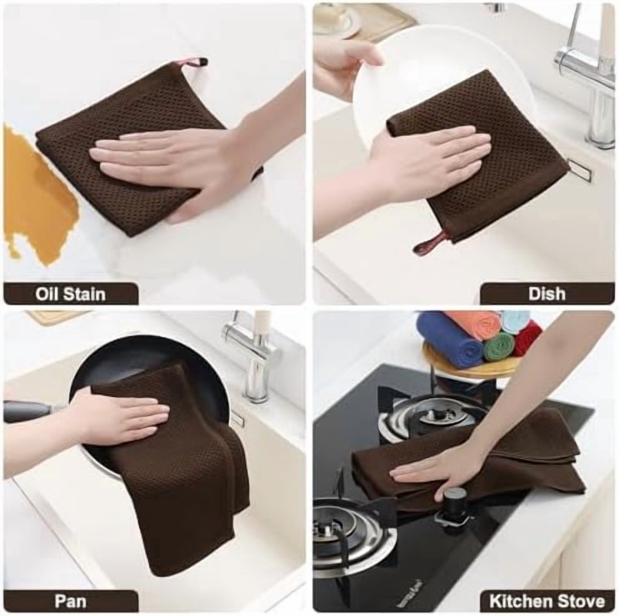 100% Cotton Kitchen Towels and Dishcloths Set, 12 x 12 Inches and 13 x 28 Inches, Set of 10 Bulk Kitchen Towels Set, Ultra Soft Absorbent Dish Cloths for Washing Dishes, Dark Brown