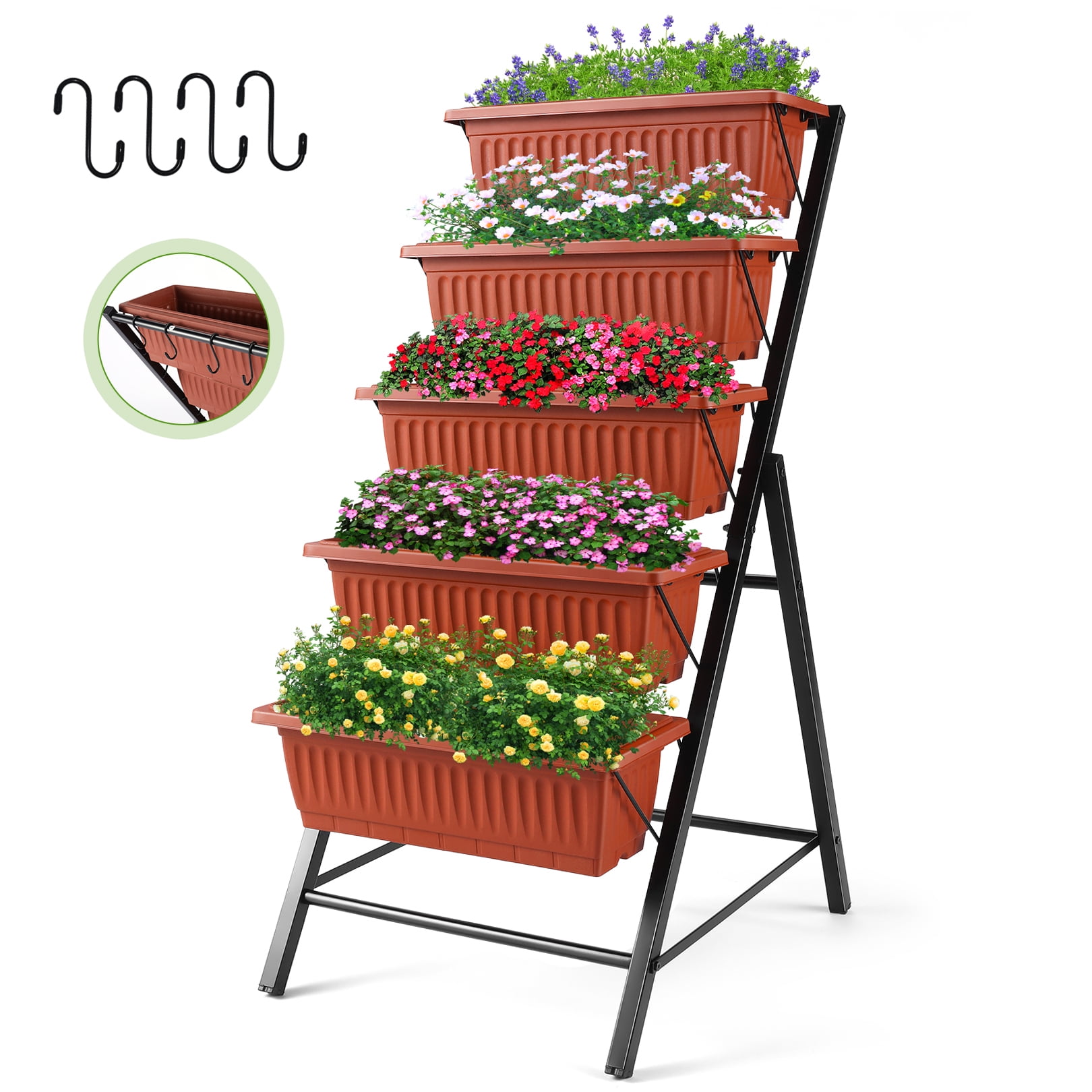SEJOV 4 ft Vertical Garden 5-Tier Raised Garden Bed Planter Box for Patio Balcony Flower Herb 22.75 in× 26 in× 44.75 in