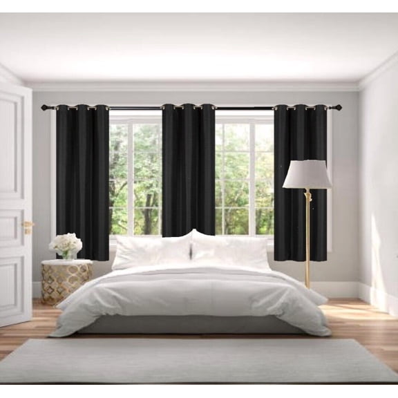 1 Pair Adam Black 63" length Short Panels 100% Blocking Sun Light Privavy Window Curtain Grommets For Bedroom