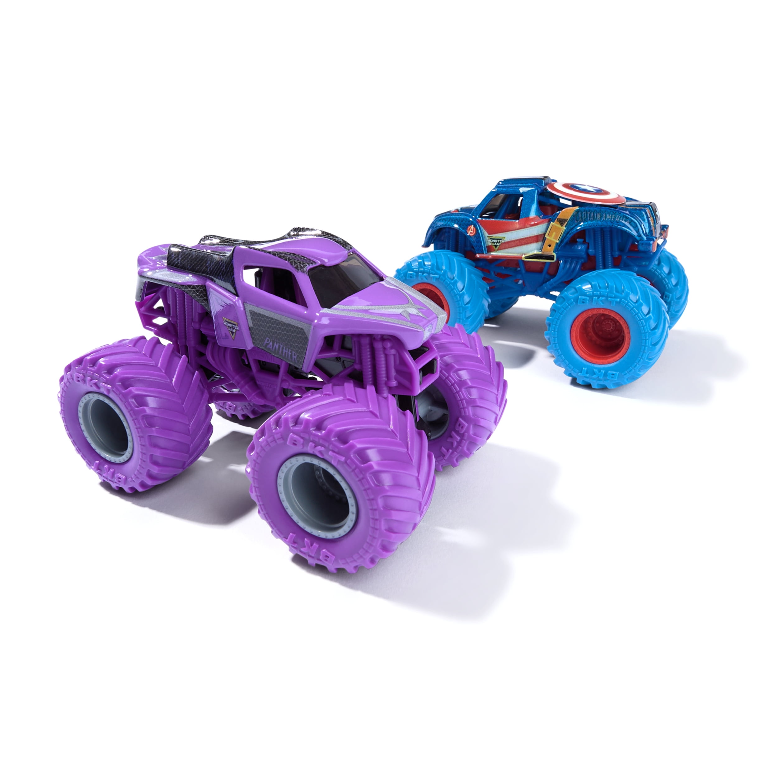 Monster Jam, Monster trucks Marvel Captain America Vs. Black Panther officiels en métal moulé, échelle 1:64, jouets pour garçons et filles à partir de 3 ans
