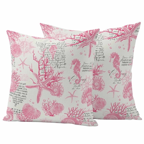 Outdoor Waterproof Pillow Covers Ocean Ombre Pink Shell Coral Decorative Throw Pillow Protectors,Pillowcase Cushion Cases for Patio Sofa Garden Couch,16x16in,Pack of 2