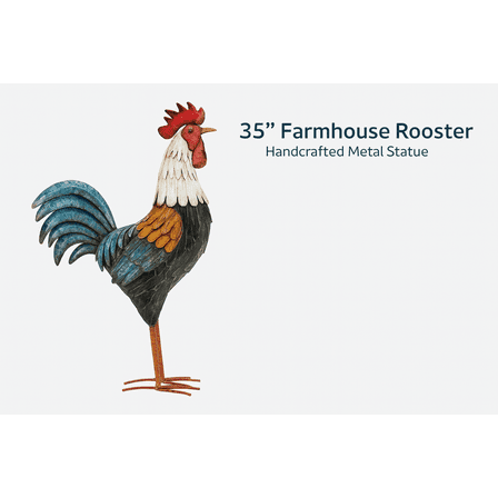 Evergreen 35 Inch Farmhouse Rooster Metal Statue