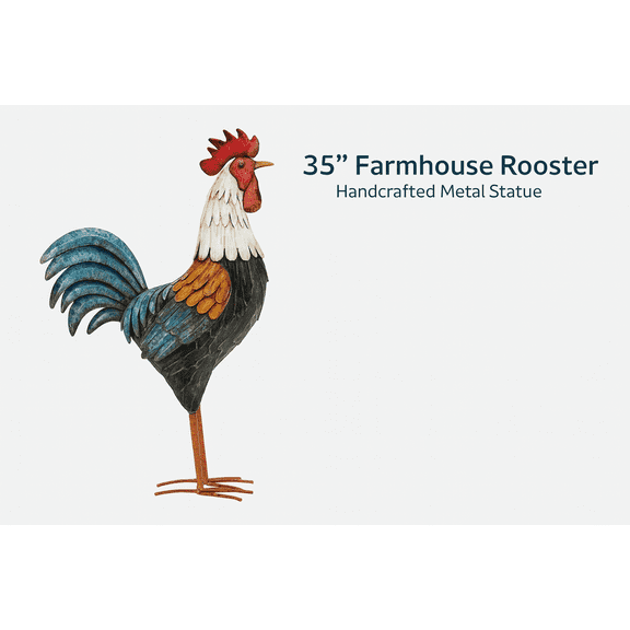 Evergreen 35 Inch Farmhouse Rooster Metal Statue