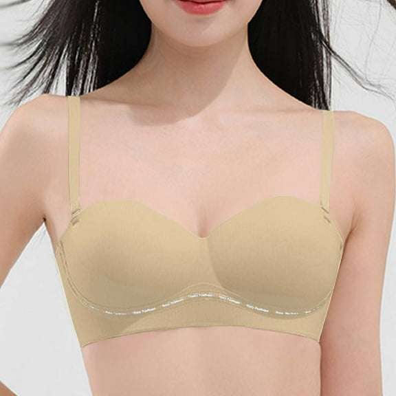 HOMBOM Bras for Women Everyday Soft Cup Lightly Lined Balconette Brassiere Lifting Wireless Beige Spaghetti Straps Bras 32A