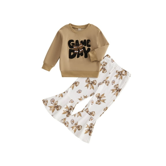 2PCS Toddler Kids Girls Fall Outfits 6 12 18 24 Months 2T 3T 4T 5T Long Sleeve Sweatshirt   Bow Print Pants Set Baby Clothes