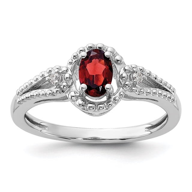 925 Sterling Silver Garnet Diamond Ring Birthstone January Gemstone