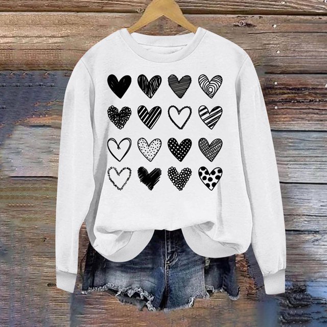 Meichang Sweat-Shirt de la Saint-Valentin pour Femmes Hauts Mignons Sweat-Shirt Graphique Cœur Manches Longues Col Rond Coupe Ample Cadeaux de la Saint-Valentin