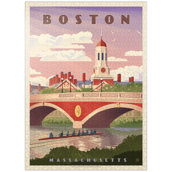 MyPuzzle - Boston: Anderson Memorial Bridge, Vintage Poster - Premium 1000 Piece Jigsaw Puzzle for Adults