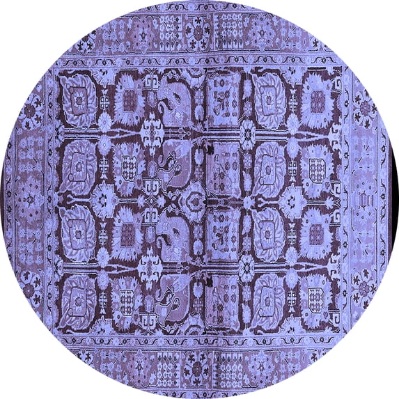 Ahgly Company Machine Washable Indoor Round Oriental Blue Industrial Area Rugs, 5' Round