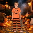 thumbnail image 2 of Matching Family Halloween Pajamas Set - 2 piece Pumpkin Face Short Sleeve Tops+Pants Sets,Casual Print Matching Pajamas for Family Halloween Night for 4 Years Pjs, 2 of 6