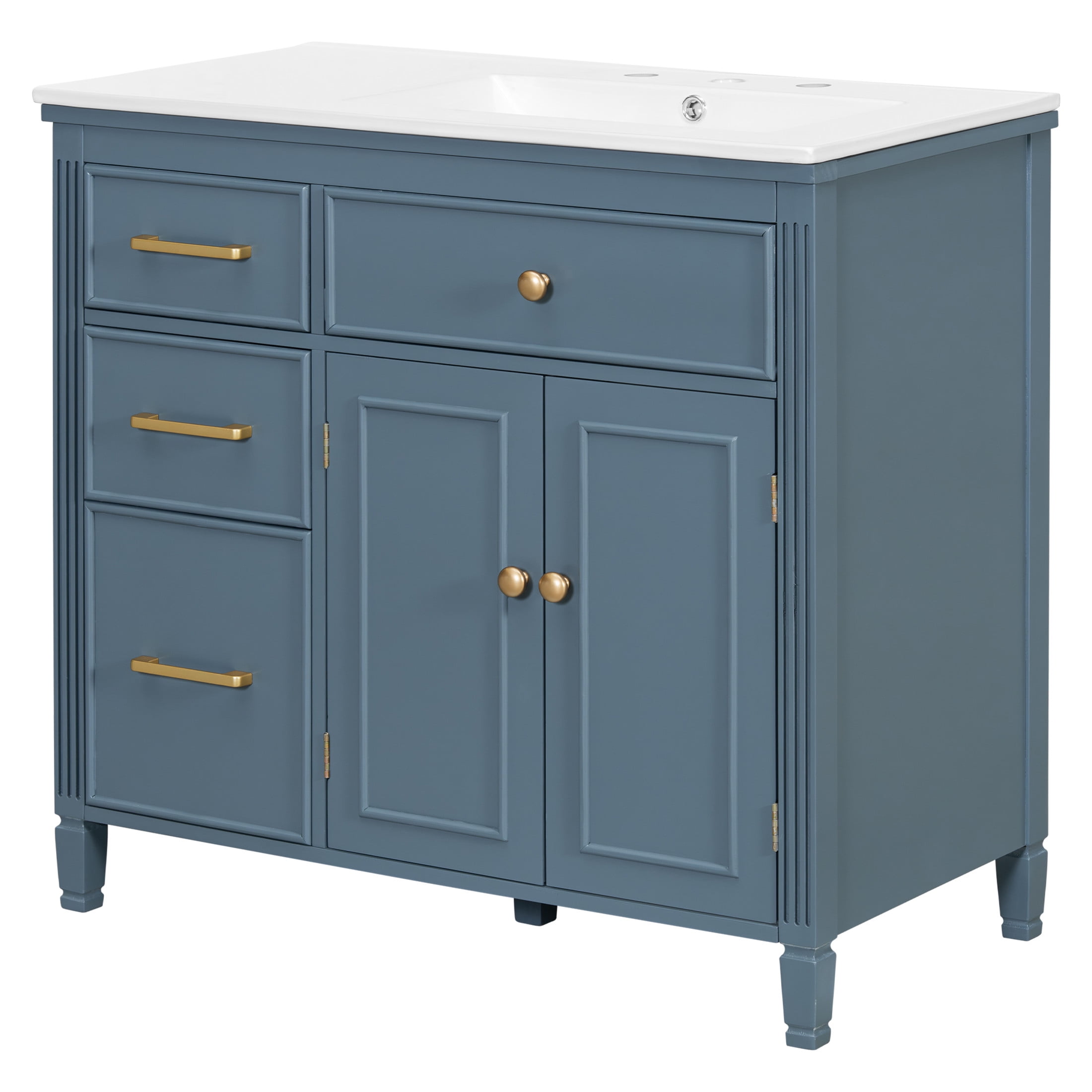 Christopher Knight Home 36" Bathroom Vanity with Ceramic Sink, Adjustable Shelf, Gray Blue