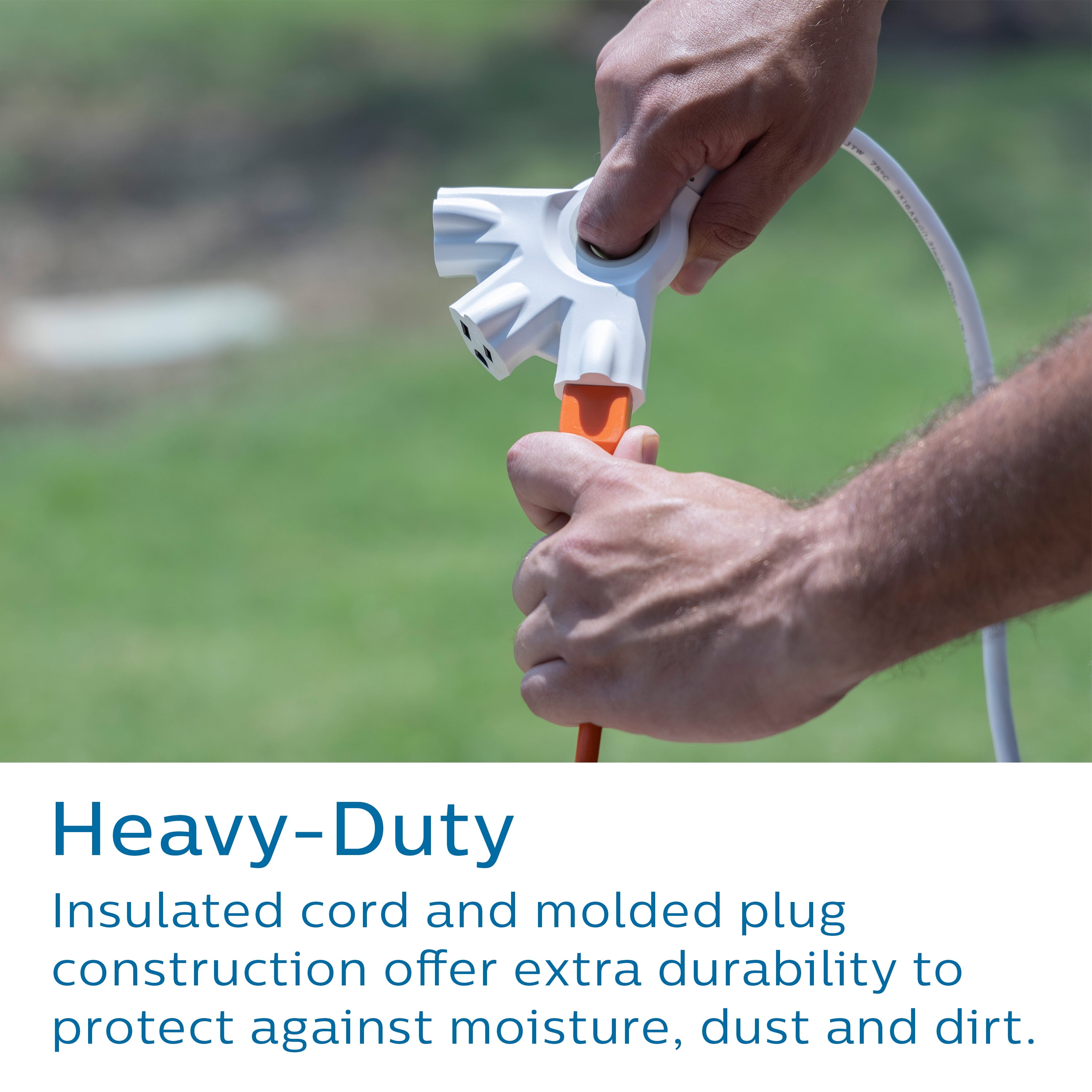 (2 pack) Philips EZGrip 8FT White Extension Cord 3 Prong with Multiple Outlets Outdoor Indoor 16AWG