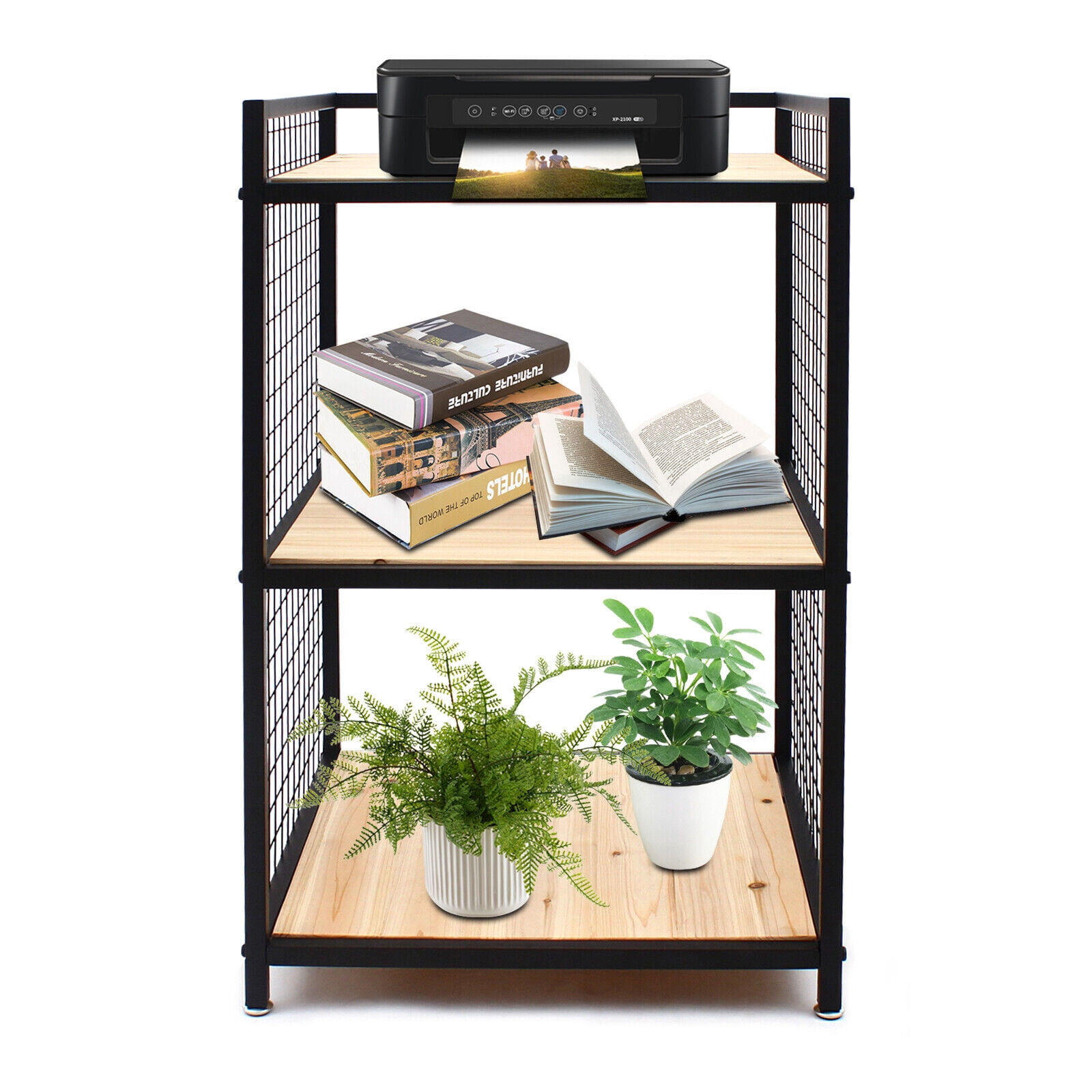 FETCOI Storage Rack 3-Tier Shelving Modern File Cabinet Printer Stand Home Office Stand