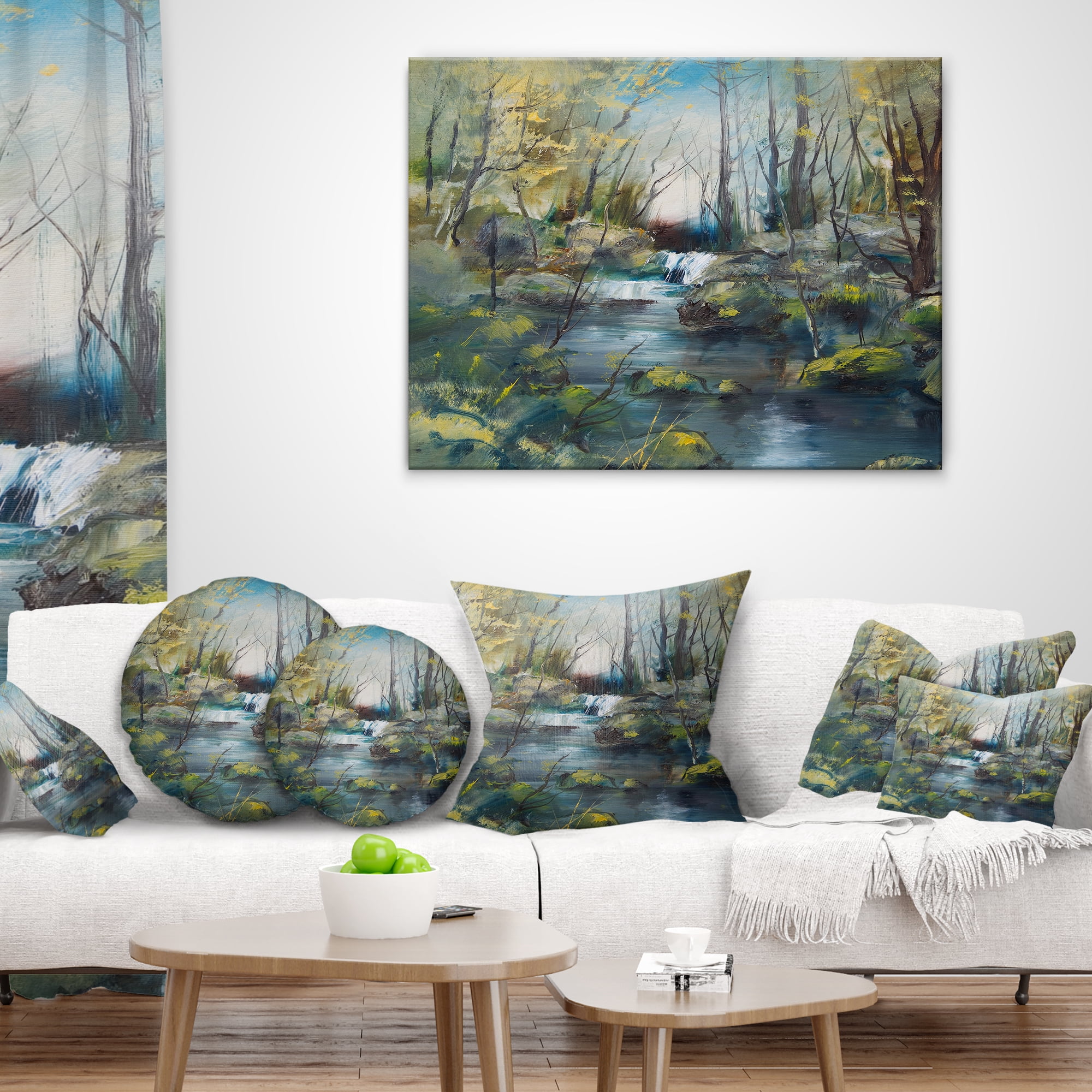Designart Brook and Rocks Oil Painting - Landscape Painting Throw Pillow - 12x20