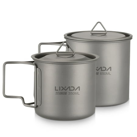 Lixada Ultralight Titanium Cup Outdoor Portable 2PCS Cup Set 350ml 650ml Camping Picnic Water Cup Mug with Foldable