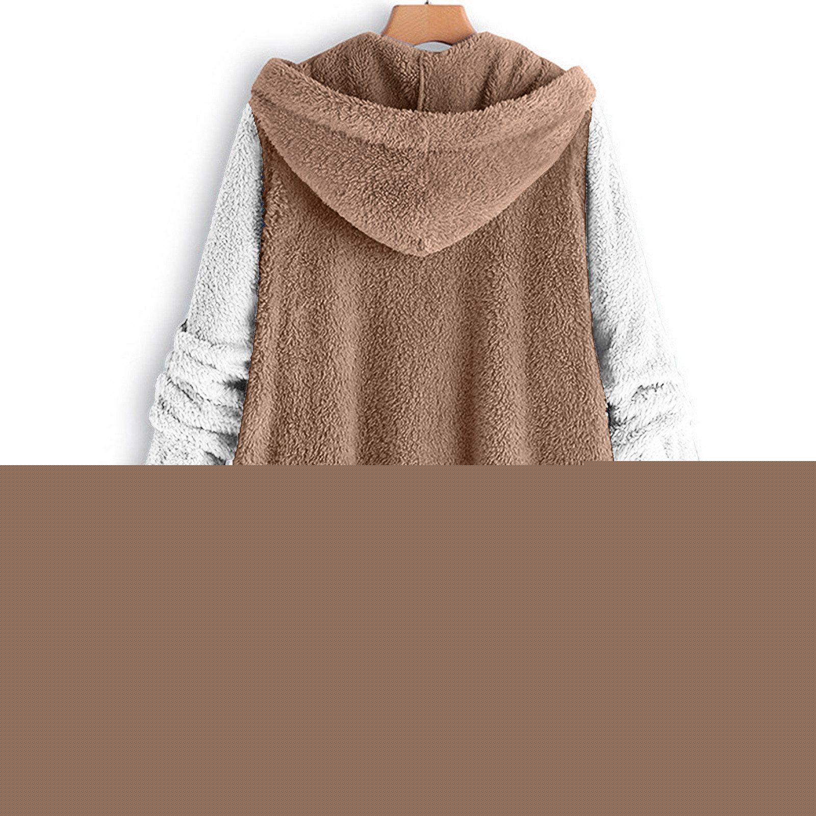 thumbnail image 4 of Women's Button Sherpa Coats Fleece Color Block Open Front Cardigan Jacket Casual Warm Coat Outerwear with Pockets (5XL, Khaki), 4 of 4
