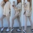 thumbnail image 2 of 2 Pcs/Set Women Top Pants Suit Round Neck Long Sleeve Irregular Hem Sweatshirt Elastic Waist Solid Color Trousers Winter Daily Wear Tracksuit, 2 of 8